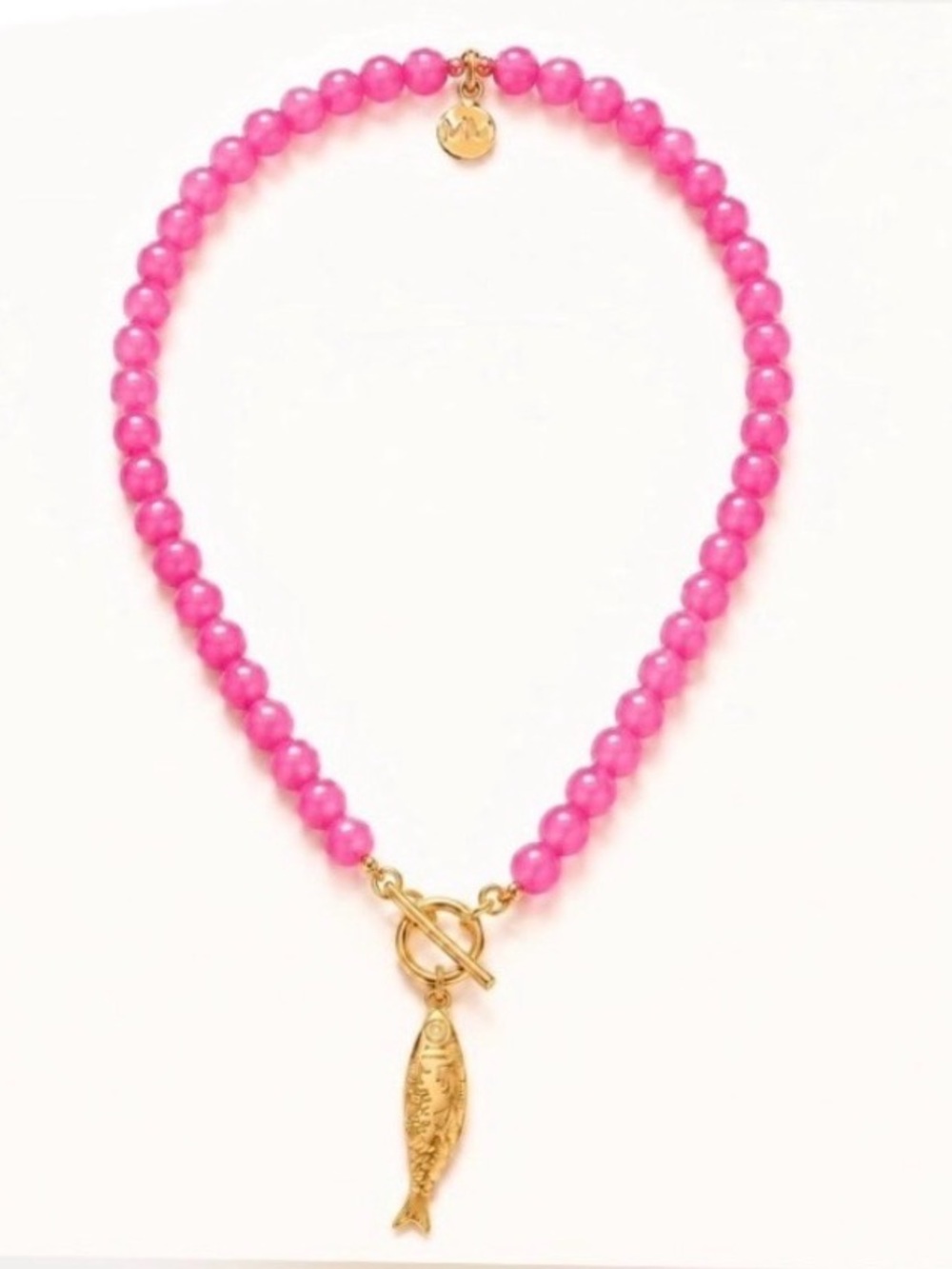 Mayamar Glass Pink beaded Necklace w/ 24K plated Fish & Toggle